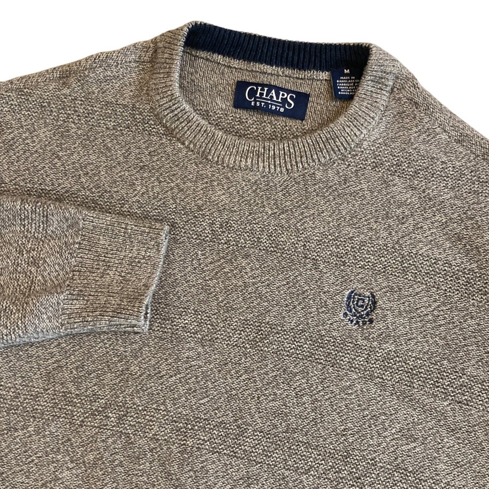 Chaps Mens M Grey Cotton Textured Crewneck Sweater Embroidered Crest CM32SE102